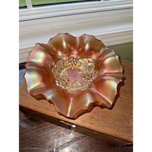Antique Carnival Glass marigold, Ruffled Bowl; candy/trinket dish